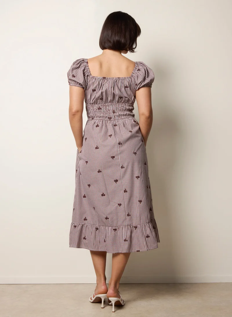 Blue Vanilla Gingham Milkmaid Midi Dress